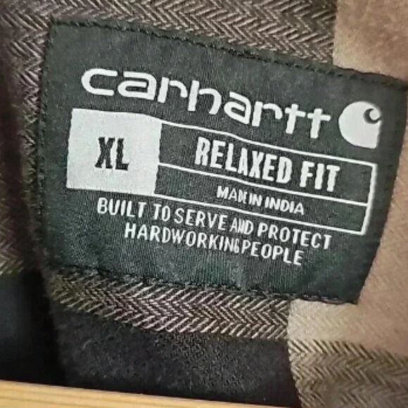 Carhartt button down checkered black and tan work casual - Picture 5 of 8